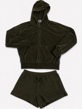 Pam & Gela Olive Green Matching Set Terry Cloth Jacket and Shorts Size Small